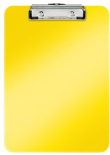 Leitz WOW A4 Klemmbrett, hochwertiges Klemmbrett aus Hartplastik, 80 Blatt Kapazität, Gelb, 39710016