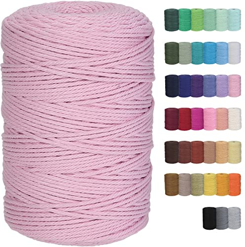 GOHOF Macrame Cord 3mm x 328yards Natural Macrame Cotton Rope Colored Macrame Rope Soft Cotton Cord Macrame Supplies Craft Rope Macrame Yarn for Plant Hanger Wall Hanger Dreamcatcher (Light Pink)
