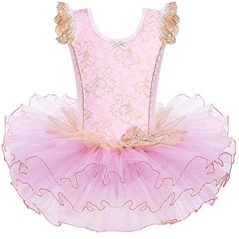 HUAANIUE Filles Enfants Robe Tutu sans Manches Enfants Filles Ballet Sweat-Shirt avec Jupe Tulle 3-7 Ans