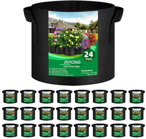 JNYONG 24-Pack 5 Gallon Thickened Non-Woven Grow Bags, Aeration Fabric Pots with Handles