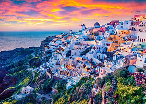 Santorini Island Jigsaw Puzzles for Adults 1000 Piece Aegean Sea Jigsaw Puzzles for Adults Gifts