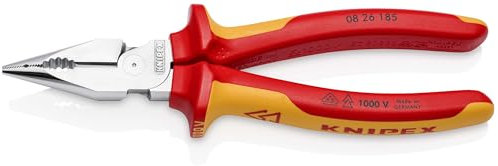 KNIPEX 08 26 185 Needle-Nose Combination Pliers Insulated with Multi-Component Grips, VDE-Tested Chrome-Plated 185