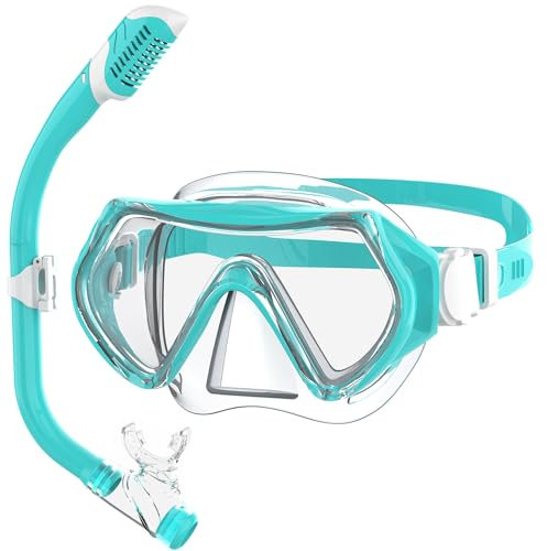 Findway Schnorchelset Kinder,Taucherbrille Kinder Schnorchelmaske Tauchen Set für Jungen Mädchen Jugendliche, 180°Panorama HD Anti Nebel Anti-Leck Taucherbrille Set für Kinder 4-16 Jahre