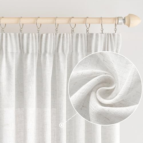 EMEMA Cortinas Cortina De Lino con CordóN Cortina De Lino Aspecto Moderno Semi-Transparente para Sala De Estar PañUelo Decorativo Cortinas De Cocina PañUelo De Lazo Blanco 140 x 245 cm