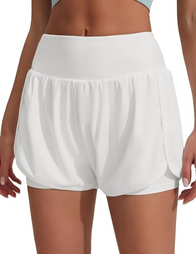 PINSPARK Pantalones Deportivos para Mujer Pantalones Cortos para Correr Pantalones Cortos Deportivos de Cintura Alta 2 en 1 con Bolsillo Secado rápido Fitness Yoga Jogging Pantalones de Entrenamiento