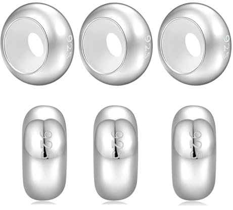 GW Charms Stopper 925 Sterling Silber für Armband mit Gummi Clip Stopper Charms für Bead Charm Armband Anhänger Spacer (6x Silber)
