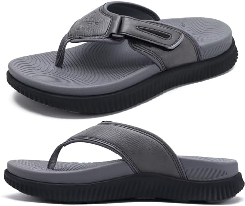 Chanclas Cuero Hombre Recuperación Sandalias para caminar Ortótica Cojín Deportivo Grueso Sport Slider para Hombres Exterior Verano Playa Sandals con Cómodo Fascitis Plantar Soporte del Arco,43 Gris
