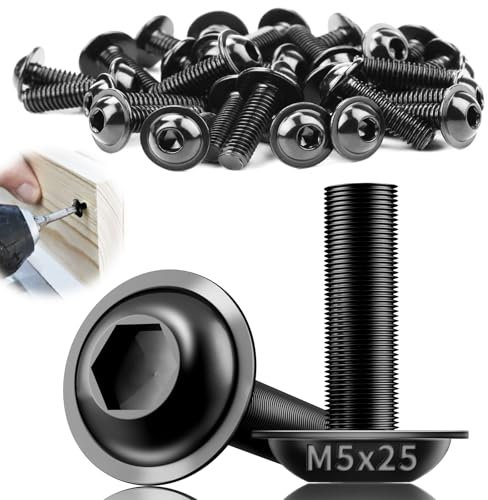 TXXATX 40 Stück Linsenkopfschrauben M5 x 25 mm Schrauben M5 Schwarz mit Flansch M5 Flachkopfschrauben Edelstahl A2 V2A Vollgewinde für Tischbeine Fahrzeugbau Holz Gerüst