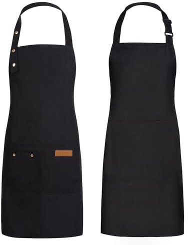 saerryor 2 Pack Apron with Pockets for Women Men, Adjustable Cooking Apron, Waterproof, Black, One Size, Waist, Unisex