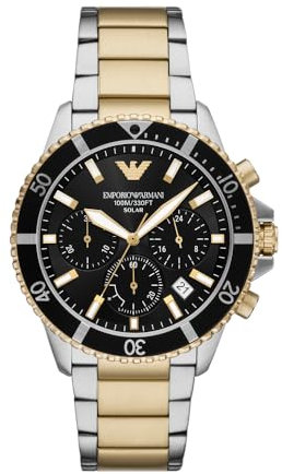 Emporio Armani Orologio Analogico al Quarzo Uomo con Cinturino in Acciaio Inossidabile AR11680, Argento e Oro, 43.5 mm