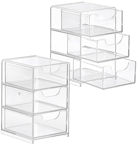 SUMTree 2pcs Boîte de rangement transparente en acrylique pour accessoires de coiffure avec 3 tiroirs, petit organisateur de tiroir 13×8×9cm