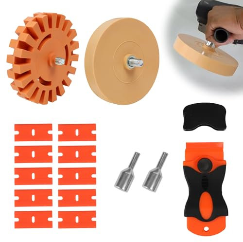 EAEVKPI Borrador de Láminas, 2 Piezas Borrador Calcomanía Removedor de Coche, Disco de Caucho de Coche con Adaptador de Taladro para Retirar Quita Pegamento Adhesivo y Pegatinas (100 mm + 88 mm)