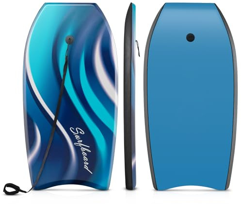 COSTWAY Bodyboard für Kinder, Surfbrett mit EPS-Kern, XPE-Deck, HDPE-Unterseite & Handgelenkschlaufe, Surfboard, Body Board (Welle, 104 cm)