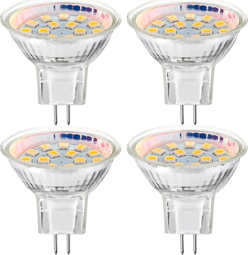 4-Pack MR11 2W LED Landscape Light Bulbs AC/DC 12V 24V GU4 Bi-Pin Base 20W Halogen Replacement for Outdoor Landscape Flood Light with Clear Cover Under Cabinet Puck Lighting (Warm White 3000K)