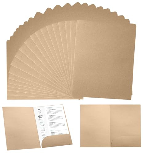 GOEDCH Mapp med fickor A4: 20 stycken A4 kraftpapper dokumentmapp, presentationsmapp med kortplats, pappmapp kraftpappersmapp för kontor, presentationsmapp med visitkortsplats