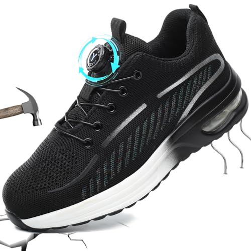 Scarpe Antinfortunistiche Uomo Donna Scarpe da Lavoro Leggere,Traspiranti Comode Scarpe da Costruzione Antiscivolo Scarpe con Punta in Acciaio Bottone Rotante Multi 43 EU