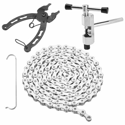 Tkxjry Chaîne de Vélo, 6/7/8 Vitesses, 1/2 x 3/32 Pouces 116 Maillons,avec Pince à Chaîne et Casse chaîne, Kit Reparation Chaine Velo, Pour VTT et Vélo de Course