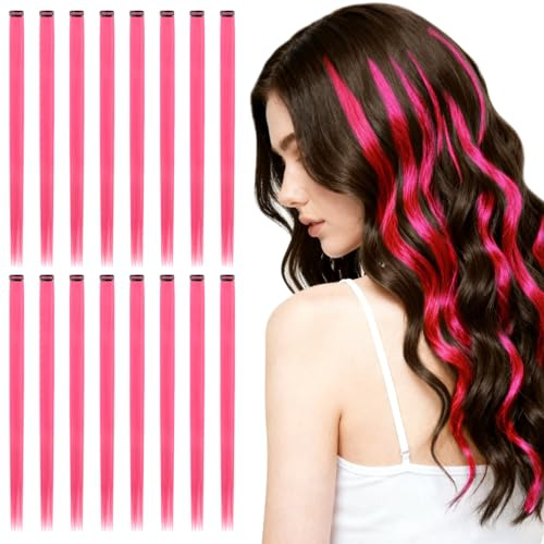 AOOSA 16 Piezas Extensiones de Clip Pelo, 55 cm Extensiones Colores Mujer | Reutilizable Extension de Pelo, Accesorios para el Pelo para Mujeres Niñas Festivales Cosplay (Rosa Melocotón)