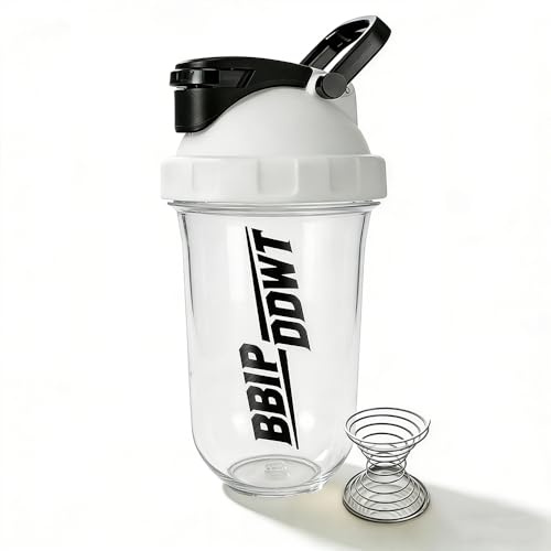 BBIPDDWT 20oz Protein Shaker Bottle | Wire Whisk Ball| Leak-Proof with Handle | BPA-Free Fitness Shaker Cup | Portable Pre-Workout Whey Protein Shaker | White