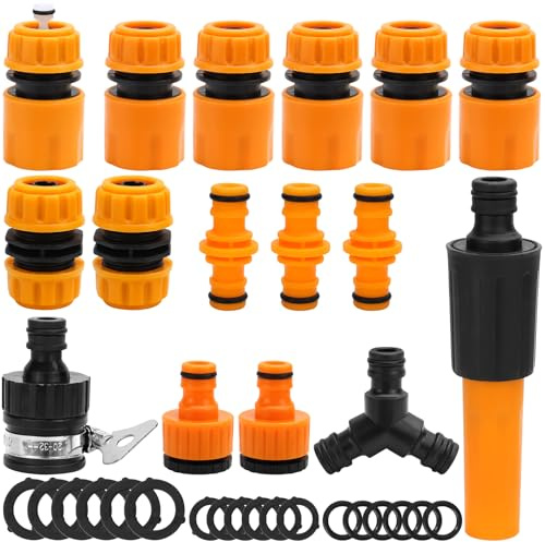 Rierousy 16-teilig 1/2 Zoll Schlauchverbinder Set, Gardena-kompatibel Gartenschlauch Anschluss Schnellkupplung, Leckfreie Verbindungsstücke für Wasserhahn & Bewässerung