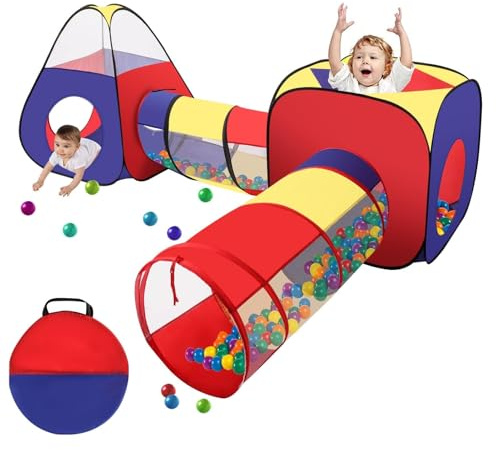 GREENSAPPIRE 4-in-1 Pop-Up Play Tunnel and Tent for Kids – Foldable Play Castle with Tunnel and Zippered Storage Bag, Indoor and Outdoor Playhouse for Children