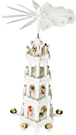 BRUBAKER Christmas Decoration Pyramid 24 Inches Nativity Play - 4 Tier Carousel with 6 Candle Holder and Handpainted Figures Designed in Germany
