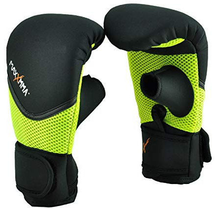 MaxxMMA Neopren Waschbare Boxhandschuhe, Handgelenkschutz, Ideal für Anfänger, Boxsack-Training, Fitness-Workout (Schwarz, L/XL)