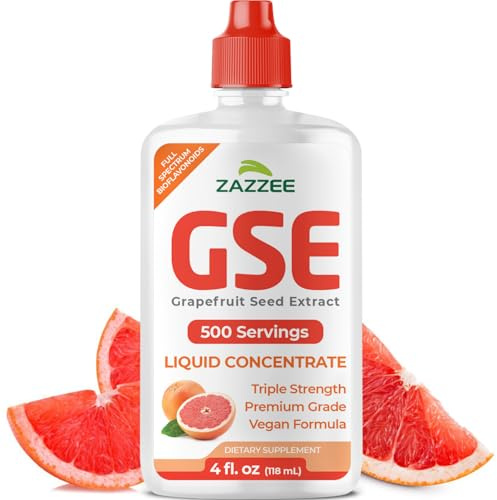 Zazzee GSE, 3X Triple Strength, 4 Ounces, 500 Servings, 300 mg per Serving, Premium Liquid Grapefruit Seed Extract Concentrate with Bioflavonoids, Vegan, Gluten Free, All-Natural, Made in the USA