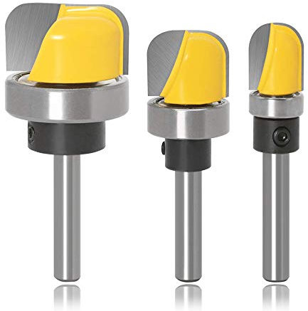 Mesee 3 Pieces Bowl and Tray Template Router Bit Set with Bearing Guide Dish Carving Router Bits Woodworking Milling Cutter Tool, 1/4 Inch Shank