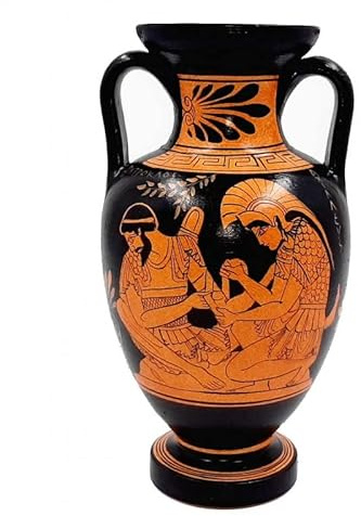 Ancient Greek Amphora 22 cm - Achilles & Patroclus/Zeus & Ganymede - Red-Figure Style - Handmade in Greece