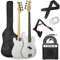 3rd Avenue Kit pacchetto basso elettrico beginner dimensioni standard 4/4 con amplificatore da 15 W, custodia, cavo di connessione, tracolla, stand e corde di riserva – Bianco