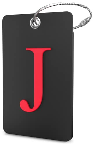 Shacke Luggage Tag Initial - Fully Bendable Tag w/Stainless Steel Loop - Black (Letter J)