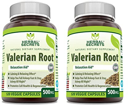 Herbal Secrets Valerian Root 500 Mg Supplement | Veggie Capsules | Gluten-Free | Made in USA (2 Pack, 120 Count)