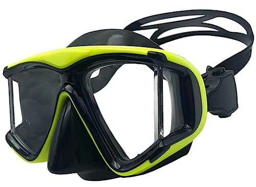 YEESAM Kurzsichtig Tauchmaske mit Dioptrien, breiter Sicht Harzlinsen Taucherbrille Schnorchelmaske Schnorchelbrille Schwimmbrille für Erwachsene und Kinder Myopie (Gelb, -2,0)