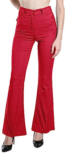 Laphilo 3050 Femme Jean Évasé Effet Stretch Taille Haute Skinny Push Up Paw Elephant Bell Denim Slim Fit Pantalon, Rouge, M