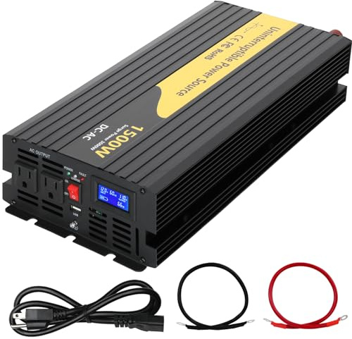 Miumoon 1500W Primary Sump Pump Backup System, Basment Protection Backup Inverter, Black, LCD Display, Auto Switches for Continuous Sump Pump Operation, Basement Emergency and Power Outage Backup