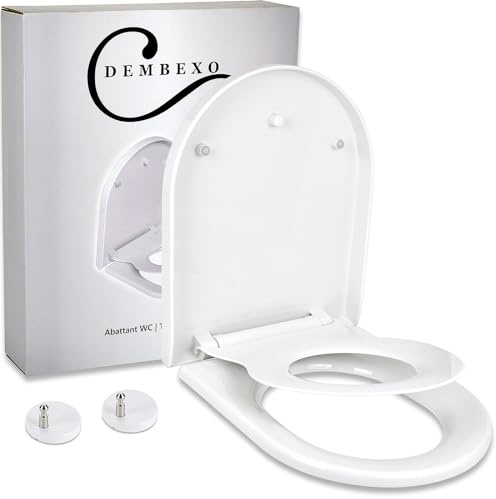 Dembexo® Abattant WC Familial avec Siège Enfant, Frein de chute, Lunette WC Familial pour Enfant et Adulte, Amovible en forme de D, Fermeture en Douceur, Démontage en un clic, nettoyage facile.