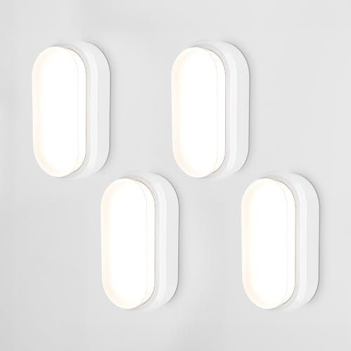 HOFTRONIC 4er Set - C-Series LED Kellerlampe Weiß - 18W 1830lm Wandleuchte Oval - IP54 LED Feuchtraumleuchte - 4000K Neutralweiß - Wandlampe Deckenlampe für Treppe Flur Keller WC Garage