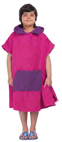 ALLEN & MATE Accappatoio per bambini, ad asciugatura rapida, a poncho, con cappuccio e tasche, ideale per ragazzi e ragazze per surf, sport acquatici e bagnetto