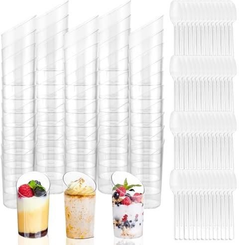 FWEEK 100 mini cuencos de postre de plástico, 65 ml, vasitos para postres, vasos de postre, para mousse, pudín postre, bodas, cumpleaños, fiestas