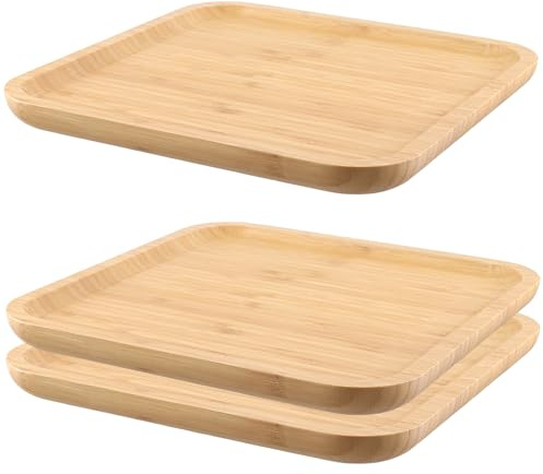 FUNSUEI 3 PCS 10 Inch Bamboo Tray Serving Platter, Food Serving Saucer Cheese Plate Plant Tray for Coffee, Tea, Fruit, Plant Pot