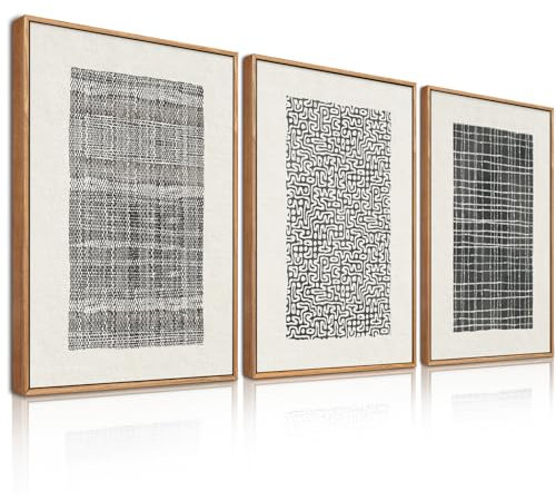 BINCUE 3 piezas arte de pared abstracto bohemio,Líneas Beige Lienzo Murales,Cuadros en Lienzo Blanco y Negro,Decoración de Pared Moderna Sala de Estar,Póster de Línea Geométrica Dormitorio Oficina