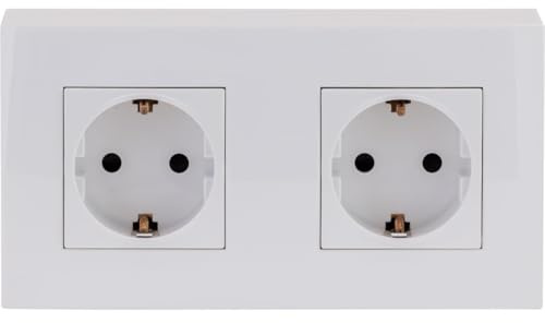 Zenitech, trippel Schuko utanpåliggande uttag med jord och ytbearbetningsplatta, vit, barnsäkerhet, automatiska uttag, snabbkablage, 16A 230V, maxeffekt 3500W, IP20, CE-standard