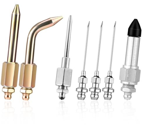 Lyreh 7pcs Kit d'Accessoires pour Pistolet à Graisse, Comprenant 3 Buses de Graisse 1 Distributeur d'Aiguille Embout en Caoutchouc Buse Droite 1 Coude à Aiguille pour Petits Espaces