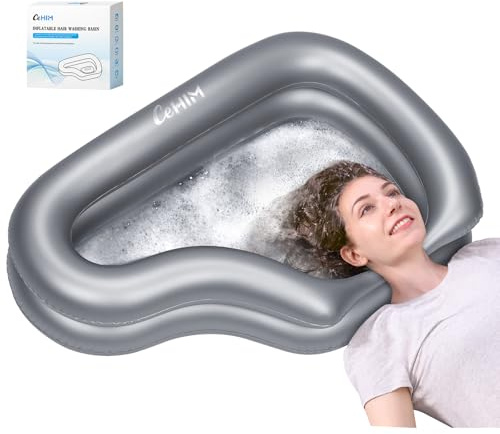 Inflatable Portable Shampoo Bowl, Hair Washing Bowl with Drain Hose & Neck Support, PVC Inflatable Shampoo Bowl for Bedridden Patients, Disabled, Seniors, Kids, Home Care
