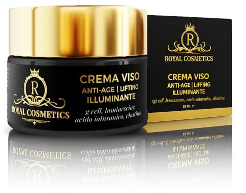 Crema Viso Antiage Lifting con Collagene e Acido Ialuronico | Idratante, Rassodante e Illuminante | Con Peptidi e Cellule Staminali da Vite – Crema Antirughe Donna e Uomo – Royal Cosmetics