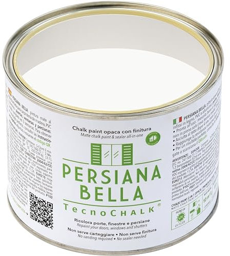 TecnoChalk® Persiana Bella Nuova Chalk Paint Extra Forte - Non Richiede Finitura – Ricolora Senza Carteggiare Persiane, Finestre, Porte e Infissi - Interno/Esterno - Colore Bianco Gesso (500 ml)