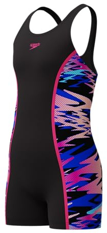 Speedo Girl's Hyperboom Splice Muscleback Swim Legsuit, Black, 10