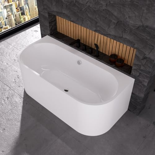 ECOLAM Baignoire autoportante Vigoo Wall | Baignoire à poser contre un mur | siphon click-clack | set complet (Siphon chromée, 180x80 cm)