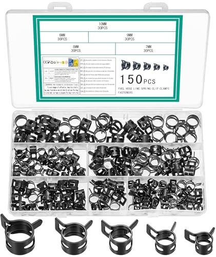 150 Pezzi Fascette Stringitubo a Molla, Flessibile Morsetto per Tubo a Molla, Fascetta Stringitubo per Tubo Flessibil -（Nero,6mm/7mm/8mm/9mm/10mm）